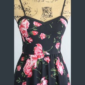 Black floral corset dress with pockets